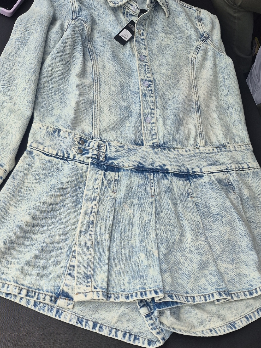 Fashion Nova Light Blue Acid-Wash Denim Romper